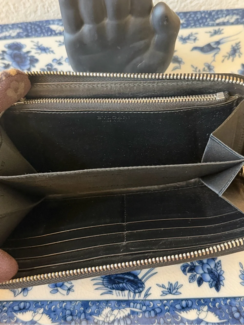 BVLGARI Gray Zip Around Wallet
